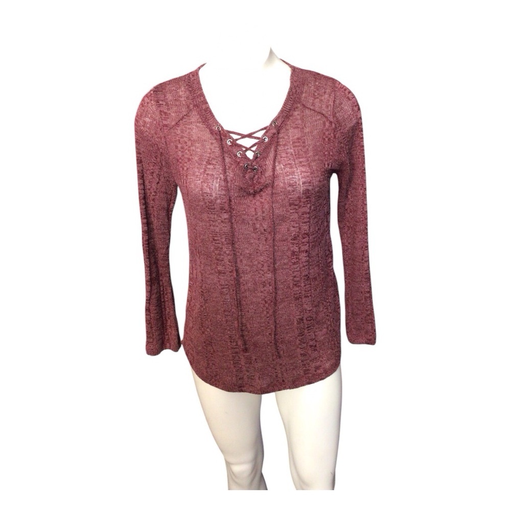 French Laundry Burgundy Lace-Up Long Sleeve Top